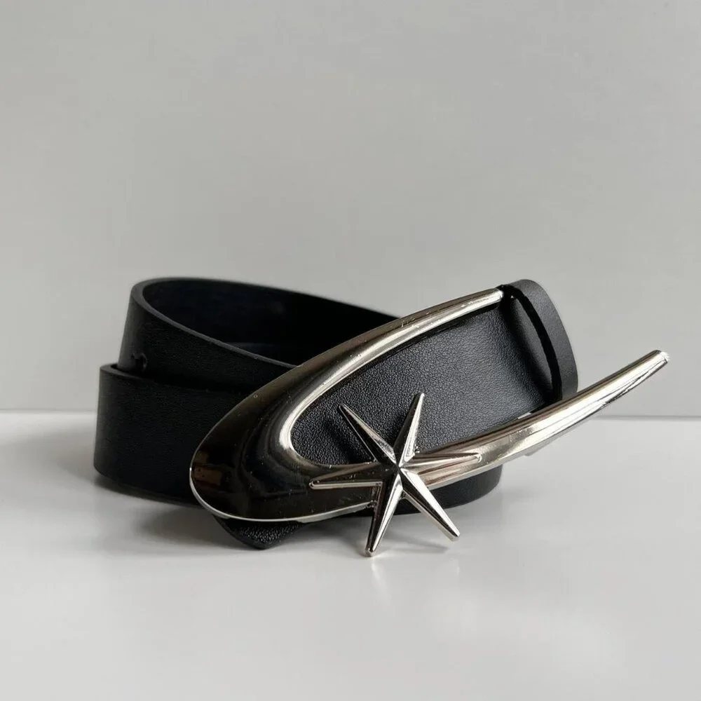 y2k 2000s chrome shooting star futuristic emblem black & silver grunge emo belt - Picture 2 of 7